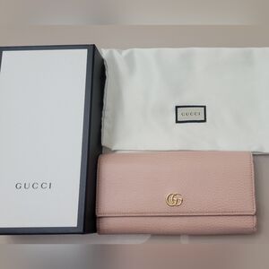GUCCI GG Mormont Long Wallet Leather Light Pink with Box & Dustbag